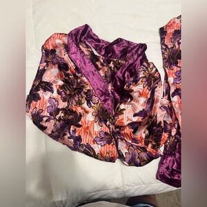 Anthropologie Floral Satin sleep set - Purple and Pink